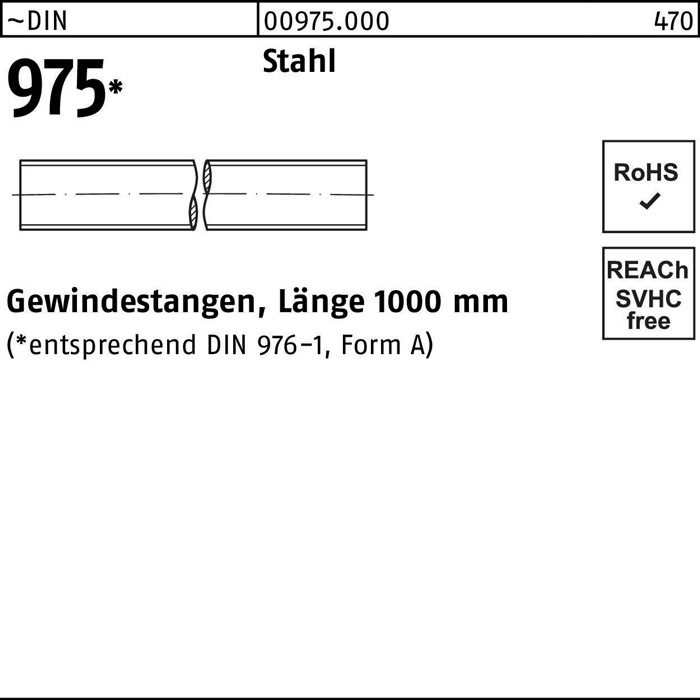 Gewindestange DIN 975 M2x 1000mm Stahl 1 Stück
