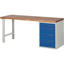 Werkbank Ser.BK 650 B2000xT700xH840mm Buche massiv grau/blau 5 Schubl.TECWERK