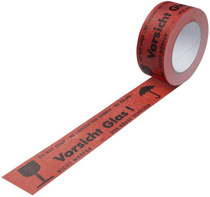 Warnklebeband Breite 50mm Länge 50m Stärke 135µ rot Vorsicht Glas TRANSPAK