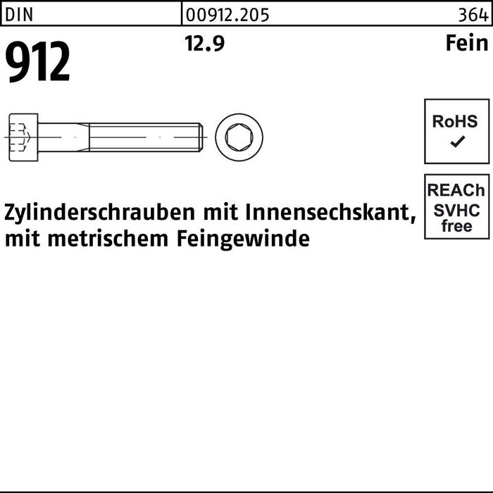 Zylinderschraube DIN 912 Innen-6kt M16x1,5x 30 12.9 50 Stück