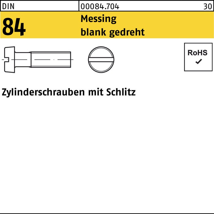 Zylinderschraube DIN 84 m.Schlitz M1x 2 Messing blank gedreht 100 Stück