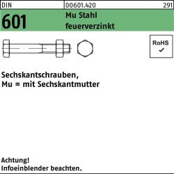 Sechskantschraube DIN 601 Sechskantmutter M12x45 Mu Stahl 4.6 feuerverz. 100St.