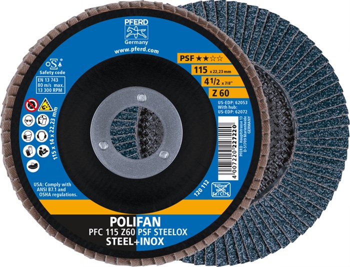 Fächerscheibe POLIFAN Z PSF STEELOX D.115mm K.60 kon.STA/INOX ZK PFERD