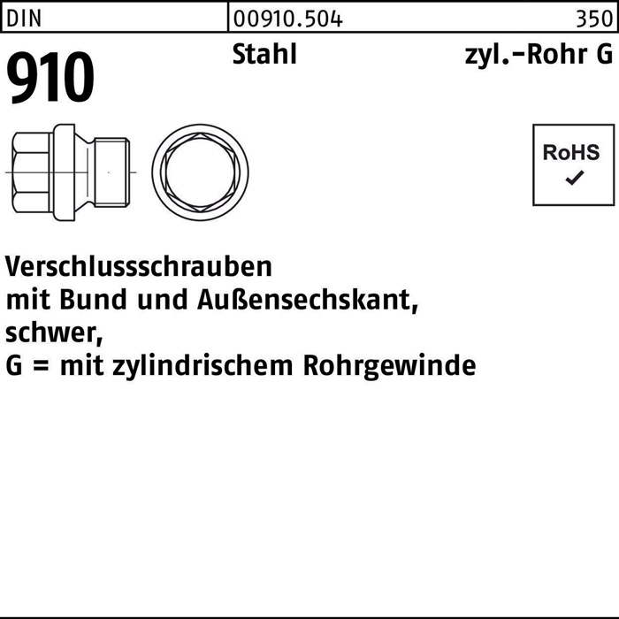 Verschlußschraube DIN 910 Bund/Außen-6-kt G 1/2 A Stahl 50 Stück