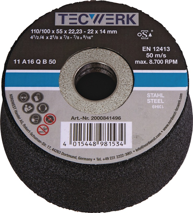 Schleiftopf A16Q 110/100mm STA u.Stahlguss 16 Bohr.22,23mm TECWERK