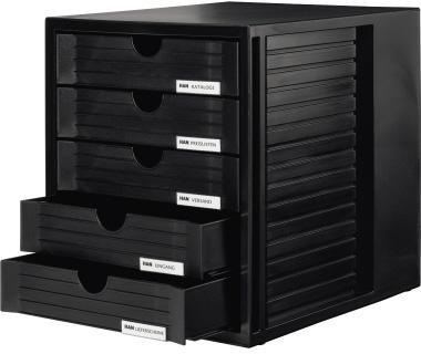 HAN Schubladenbox Systembox 1450-13 DIN C4 5Schubfächer sw