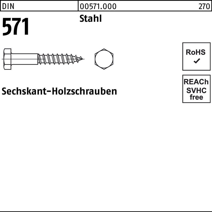 Sechskantholzschraube DIN 571 8x 70 Stahl 200 Stück