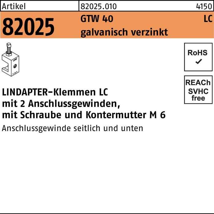 Klemme R 82024 GTW 40 LC M6 galv.verz. 1 Stück LINDAPTER