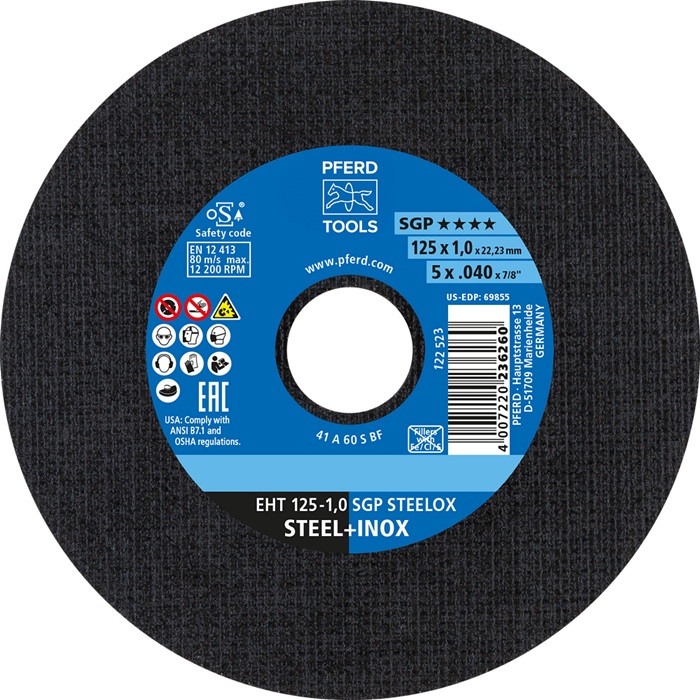 Trennscheibe SGP STEELOX D125x1mm ger.INOX Bohr.22,23mm PFERD