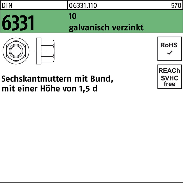 Sechskantmutter DIN 6331 Bund M24 SW 36 10 galv.verz. 1 Stück
