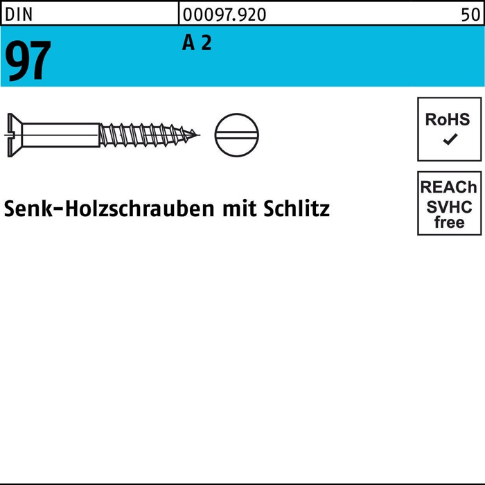 Holzschraube DIN 97 SEKO Schlitz 8x 50 A 2 100 Stück