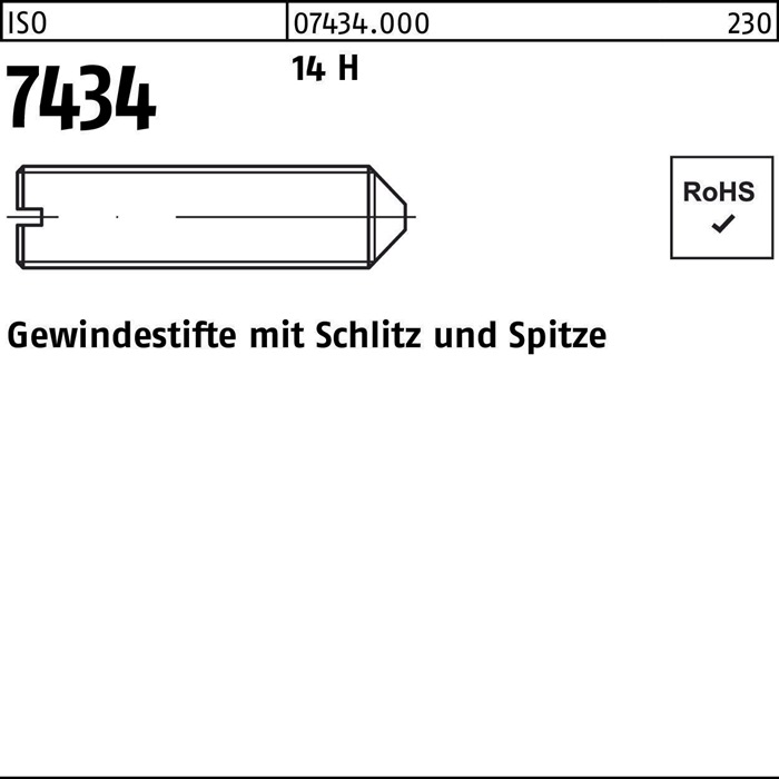 Gewindestift ISO 7434 Spitze/Schlitz M2,5x 6 14 H 200 Stück