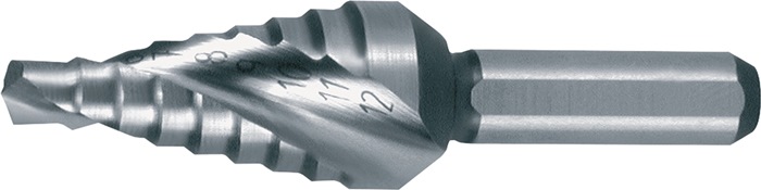 Stufenbohrer Bohrber.4-12mm HSS Spiralnut Gesamt-L.48mm Z.2 Stufen 9 RUKO