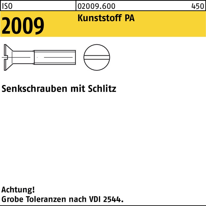 Senkschraube ISO 2009 Schlitz M6x 20 Polyamid 200 Stück