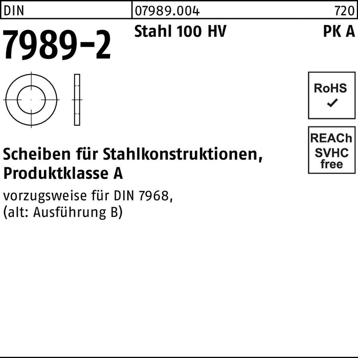 Unterlegscheibe DIN 7989-2 22/24x 39x8 Stahl 100HV 100 Stück