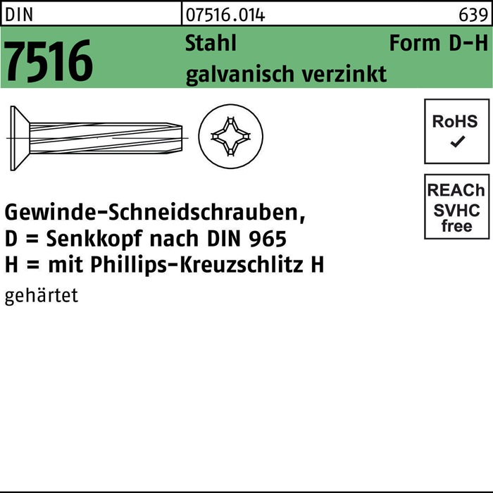 Gewindeschneidschraube DIN 7516 SEKO PH DM 4x20-H Stahl galv.verz. 1000St.