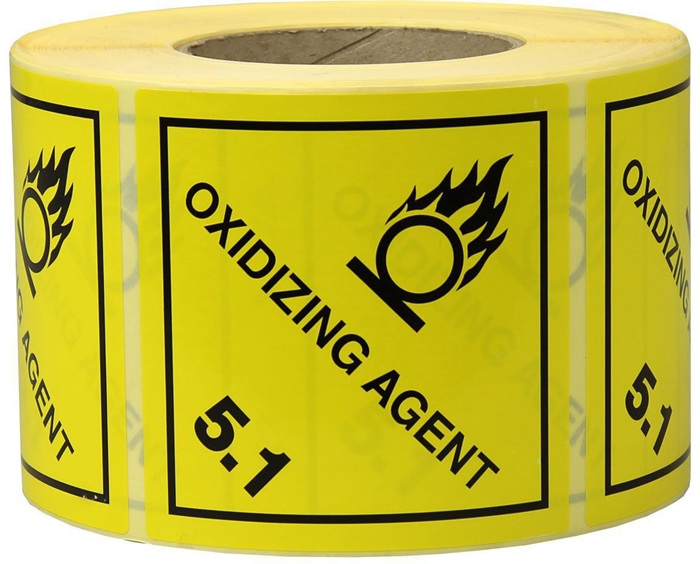 Etiketten Maße 100x100mm Papier gelb Aufdruck Oxidizing Agent TRANSPAK