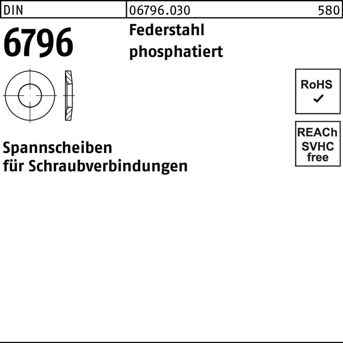 Spannscheibe DIN 6796 4x 9x 1 Federstahl phosphatiert 5000 Stück