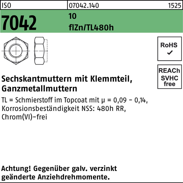 Sechskantmutter ISO 7042 Klemmteil M8 10 flZnnc 480h-L 500St.