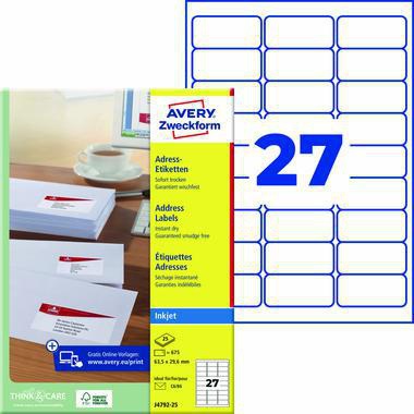 Avery Zweckform Etikett J4792-25 63,5x29,6mm ws 675 St./Pack.