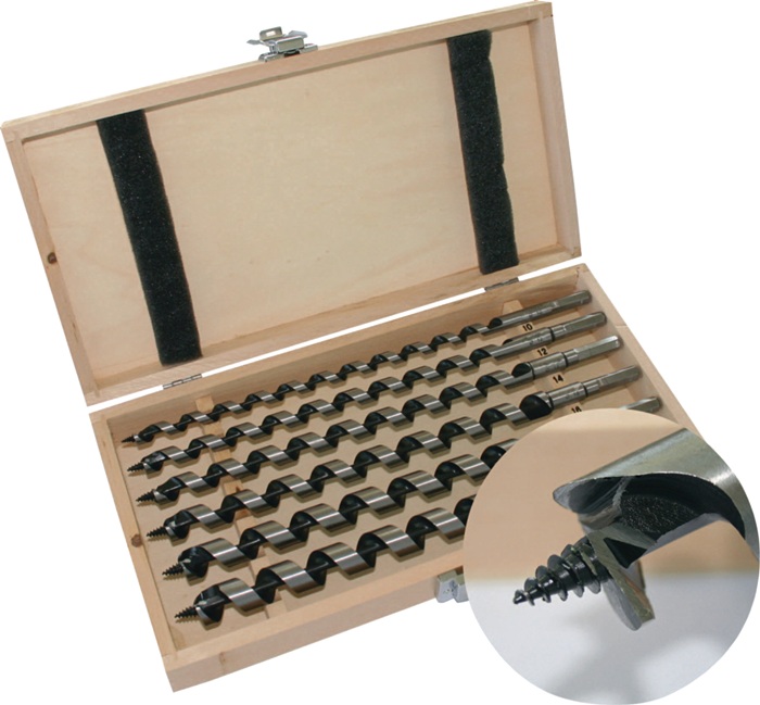 Schlangenbohrersatz 8-tlg.L.230mm 6-20mm in Holzkassette TECWERK
