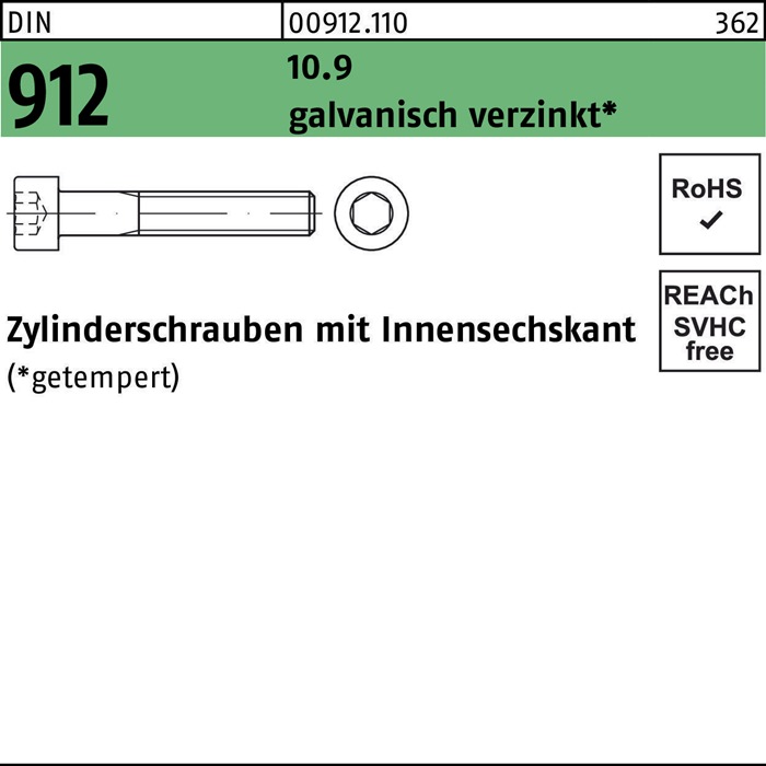 Zylinderschraube DIN 912 Innen-6kt M20x60 10.9 galv.verz. 25St.