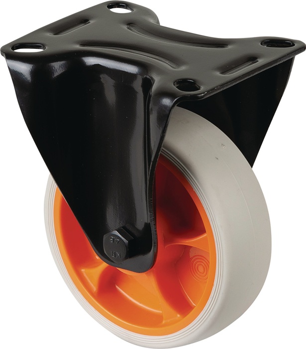 Bockrolle D.100mm Trgf.110kg Gum.Platte L104xB80mm Farbe Rl.hellgrau BS ROLLEN