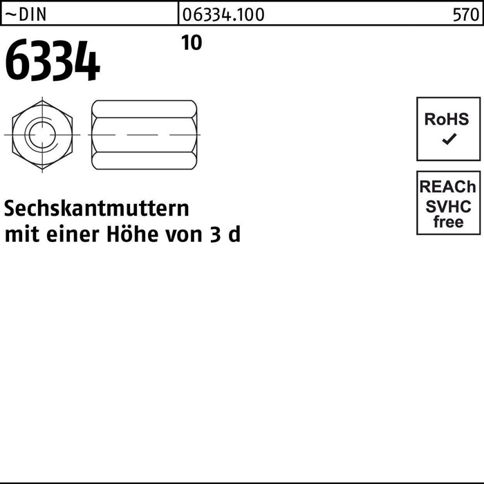 Sechskantmutter DIN 6334 M24 SW 36 10 10 Stück