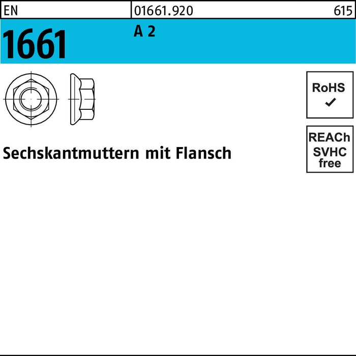Sechskantmutter EN 1661 Flansch M4 A 2 1000 Stück
