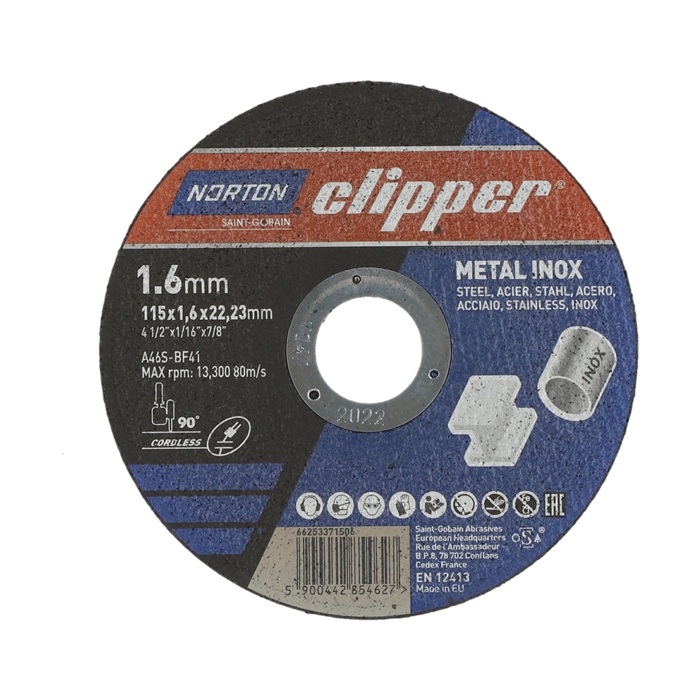 Trennscheibe D115x1,6mm Typ 41 Metall-Inox Bohr.22,23mm NORTON CLIPPER