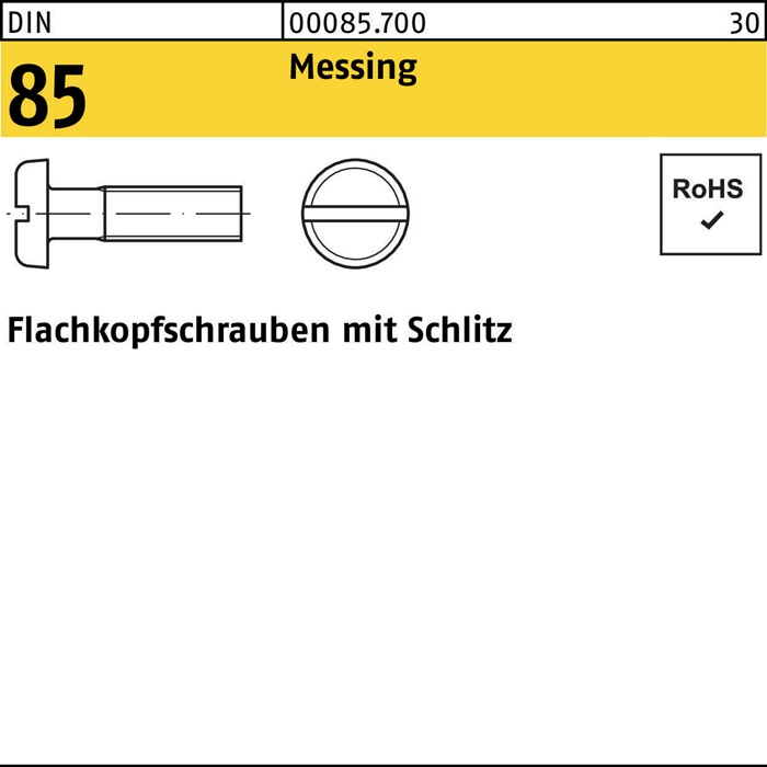 Flachkopfschraube DIN 85 m.Schlitz M3x 5 Messing 200 Stück