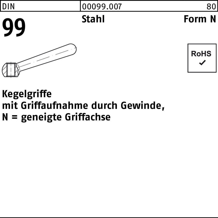 Kegelgriff DIN 99 N 200 M 24 Stahl geneigte Griffachse 5 Stück