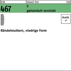 Rändelmutter DIN 467 niedrige FormM3 5 galv.verz. 100 Stück