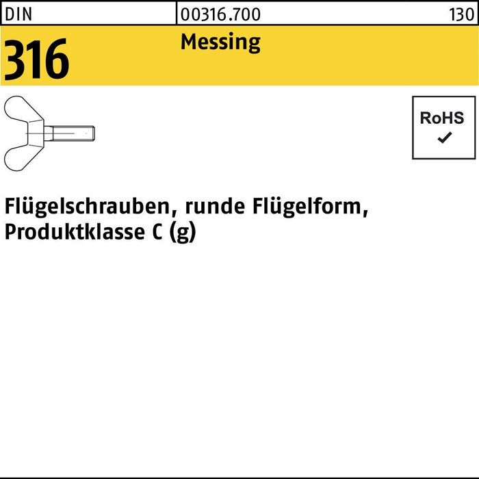 Flügelschraube DIN 316 M8x 12 Messing 50 Stück