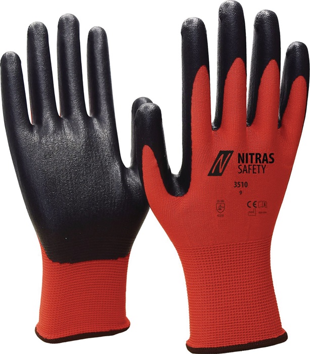 Handschuhe Nitril Foam Gr.11 rot/schwarz Nyl.m.Nitrilschaum
