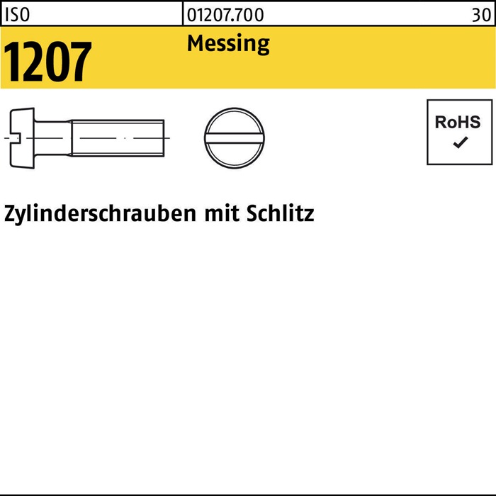 Zylinderschraube ISO 1207 Schlitz M5x 8 Messing 200 Stück