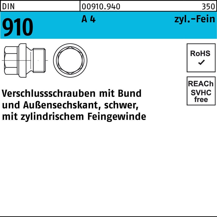Verschlußschraube DIN 910 Bund/Außen-6-kt M12x 1,5 A 4 10 Stück