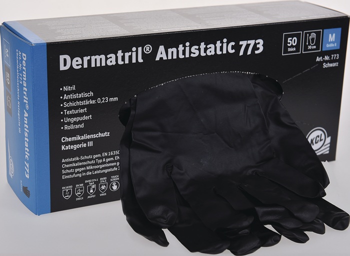 Einw.-Handsch.Dermatril Antistatic 773 Gr.10 schwarz Nitril 50 St./Box