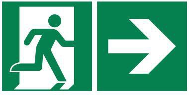 Hinweisschild Rettungsweg rechts 30x15cm Hart-PVC