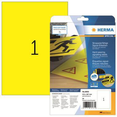 HERMA Folienetikett 8033 210x297mm gelb 25 St./Pack.