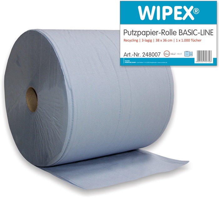 Putztuch Basic-Line L.ca.360 mmxB.ca.380mm blau 3-lagig 1 Rolle/ VE WIPEX