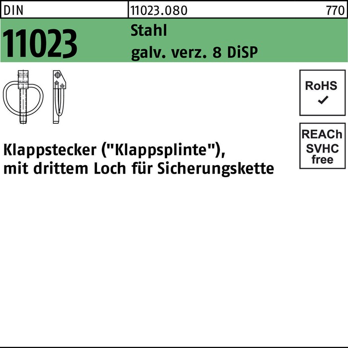 Klappstecker DIN 11023 12x 45 Stahl gal Zn 8 DiSP 50 Stück