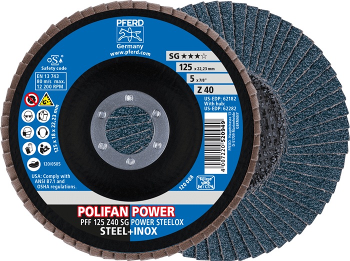 Fächerscheibe POLIFAN Z SG POWER STEELOX D.125mm K.40 INOX ZK Ausf.fl.PFERD