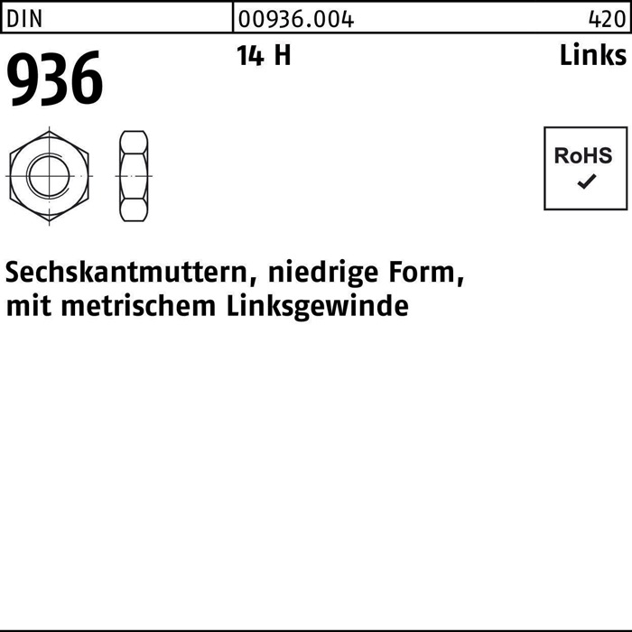 Sechskantmutter DIN 936 links M20 -LH 14 H 50 Stück
