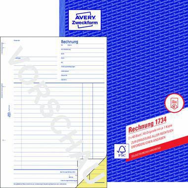 Avery Zweckform Rechnung 1734 DIN A4 +Durchschlag 2x40Bl.