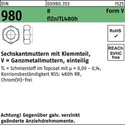 Sechskantmutter DIN 980 Klemmteil VM 8 8 zinklamellenbes. flZnnc 480h-L 500St.