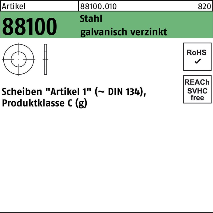 Unterlegscheibe R 88100 36x 72x5 Stahl galv.verz. 50 Stück