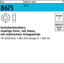 Sechskantmutter ISO 8675 Fasen M12x 1,25 A 4 50 Stück
