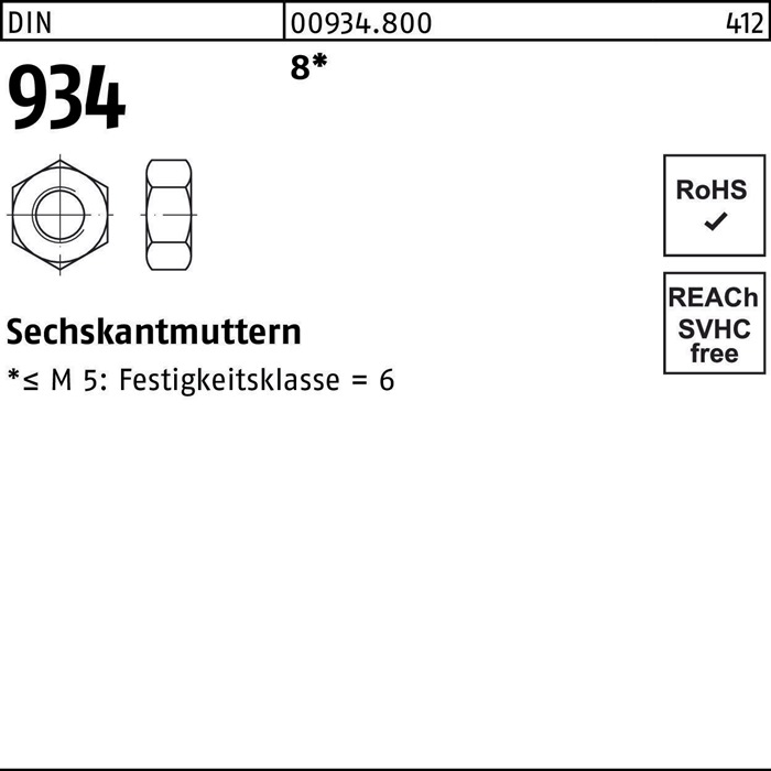 Sechskantmutter DIN 934 M7 8 100 Stück
