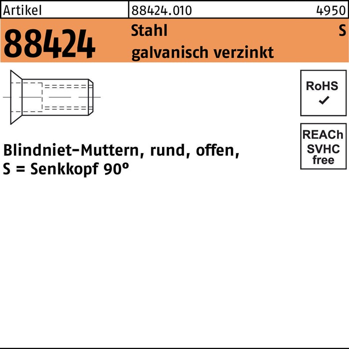 Blindnietmutter R 88424 SEKO M5 /1,5 -3,5 Stahl galv.verz. 500St.